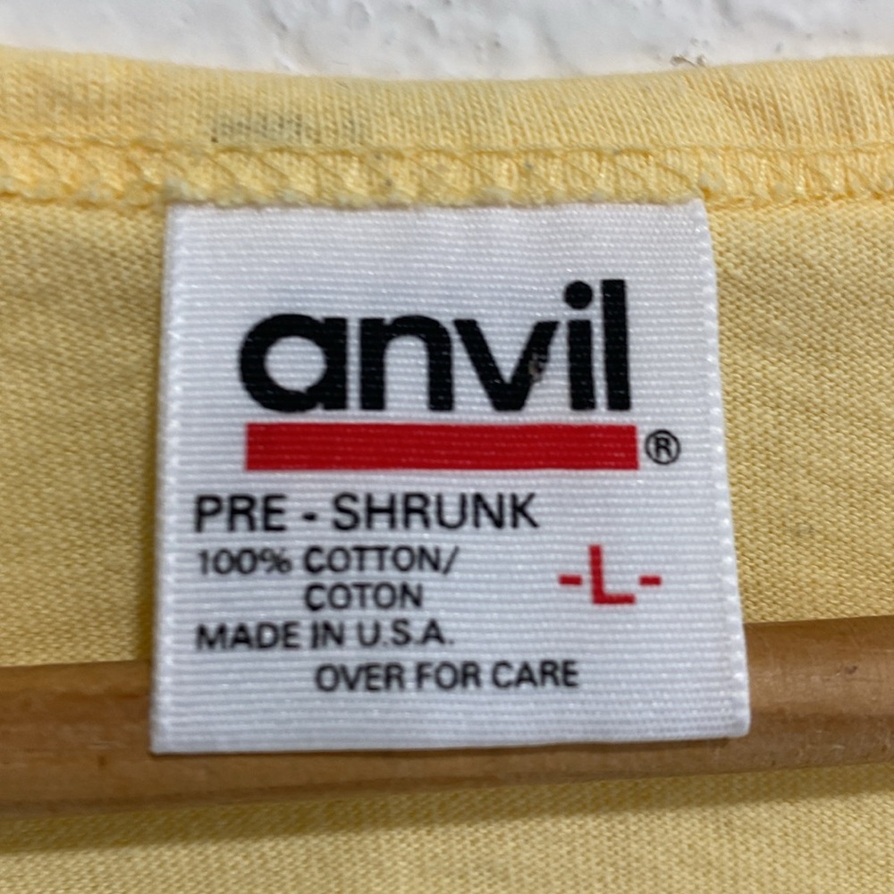 VTG Anvil Air Waves Yellow Bird Flower Graphic Print Cotton Coastal T-Shirt L - Picture 7 of 10